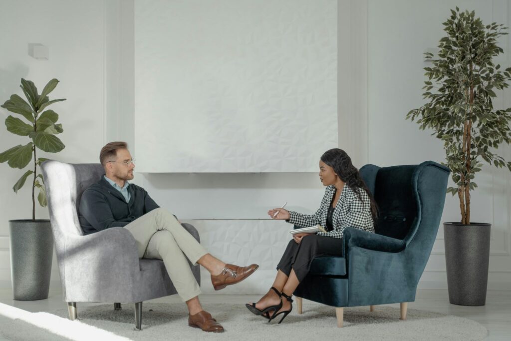 Woman and man in a counseling session