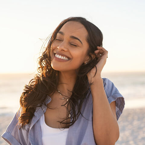 happy woman on beach