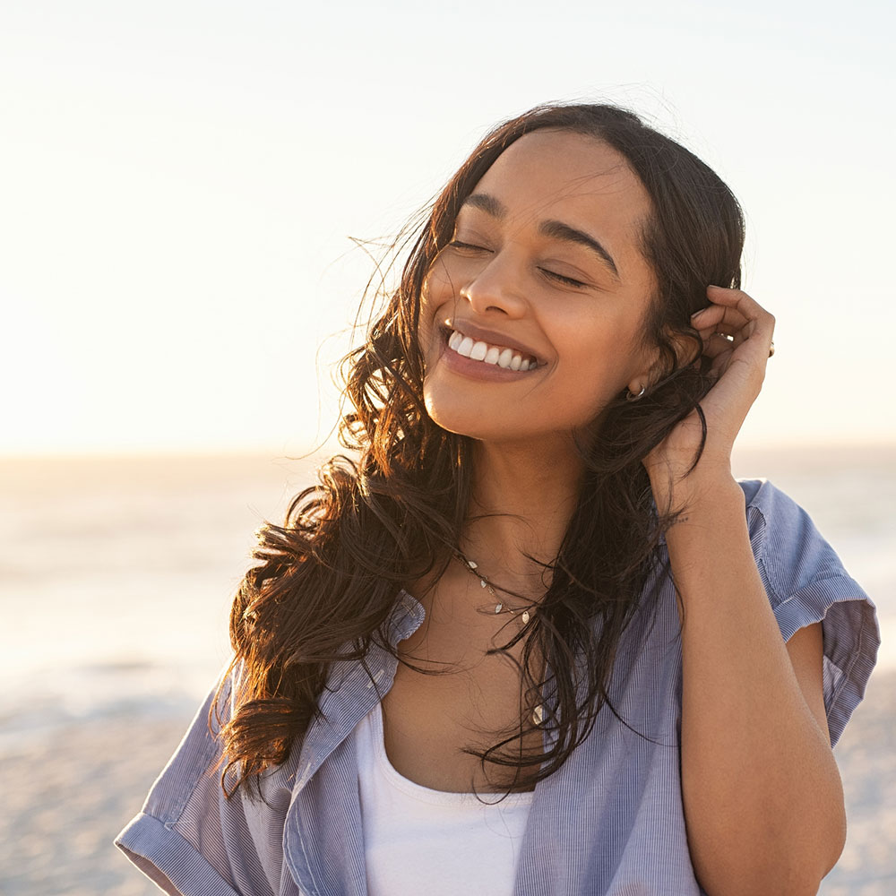 happy woman on beach