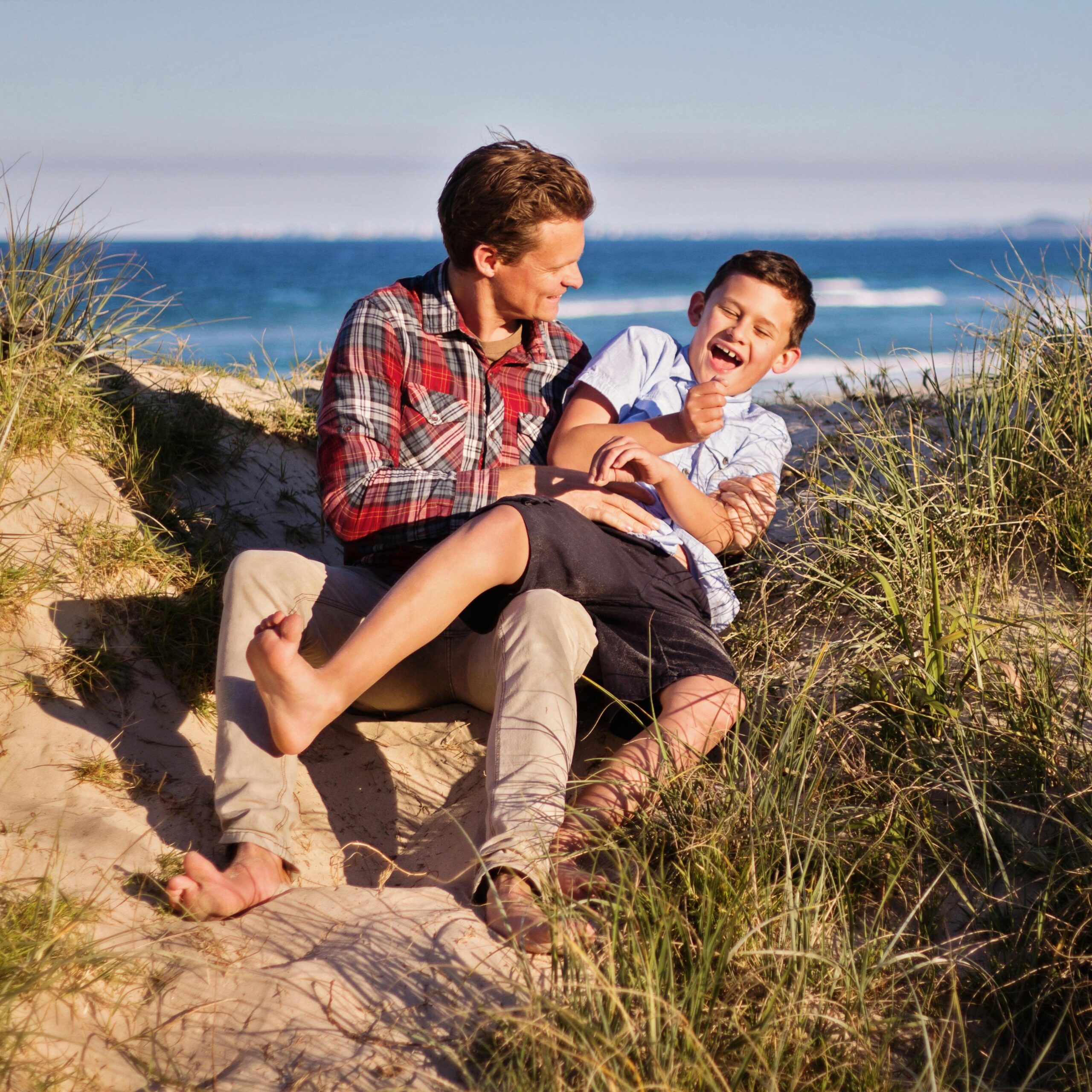 A father and son at the beach
